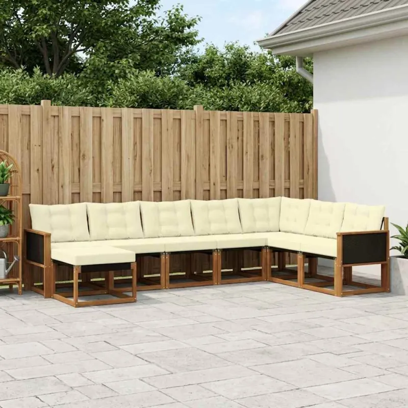 Lauko sofos komplektas su pagalve 8 pcs Natūralus ir grietinėlė