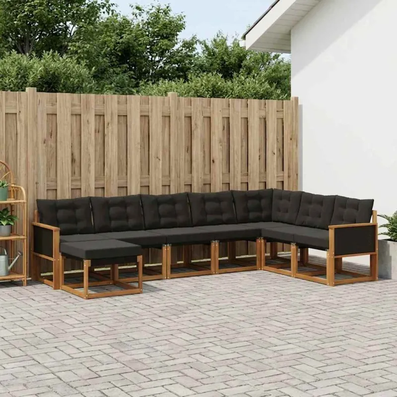 Lauko sofos komplektas su pagalve 8 pcs Natūrali ir juoda