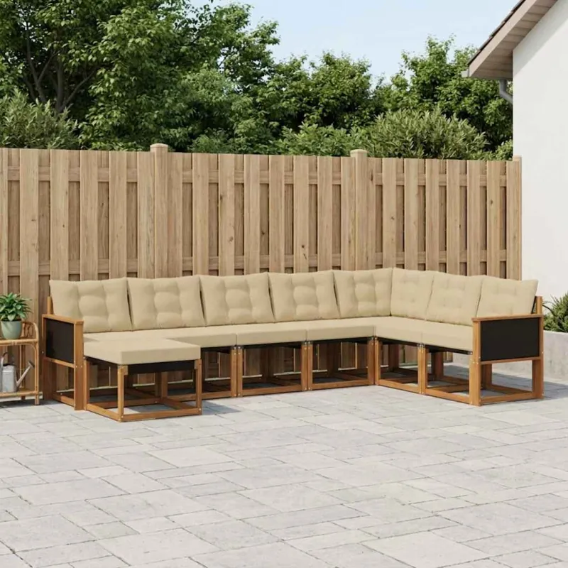 Lauko sofos komplektas su pagalve 8 pcs Natūralus ir bežinis