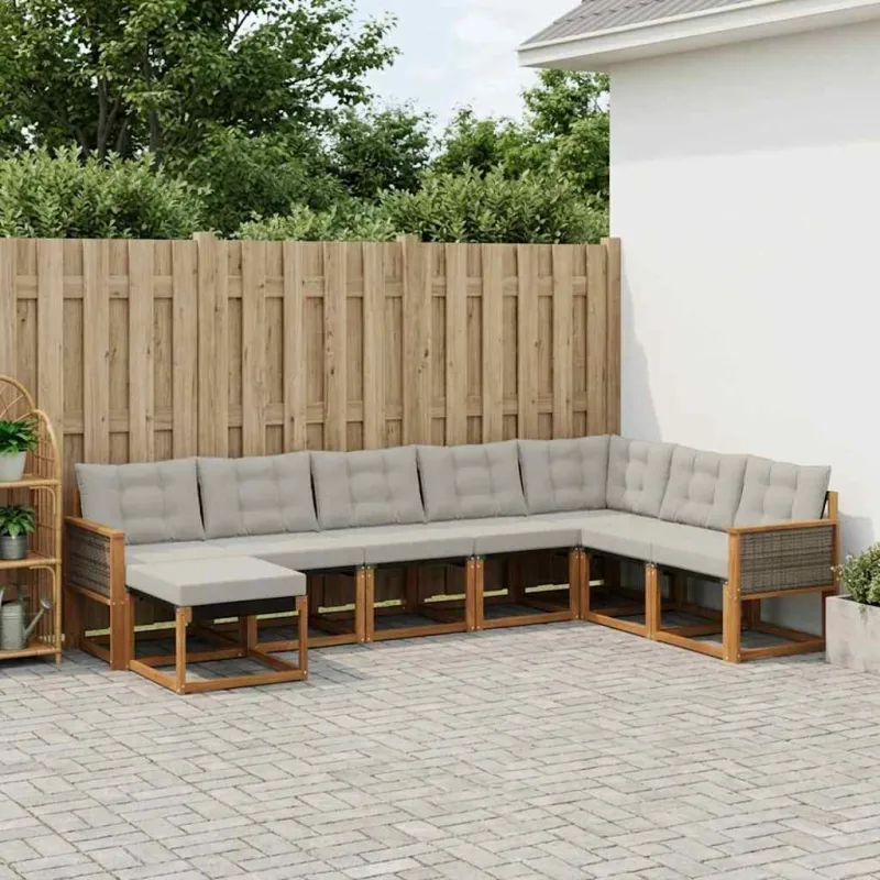 Lauko sofos komplektas 8 pcs Natūrali ir Šviesiai pilka