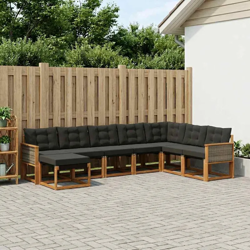 Lauko sofos komplektas su pagalve 8 pcs Natūrali ir juoda