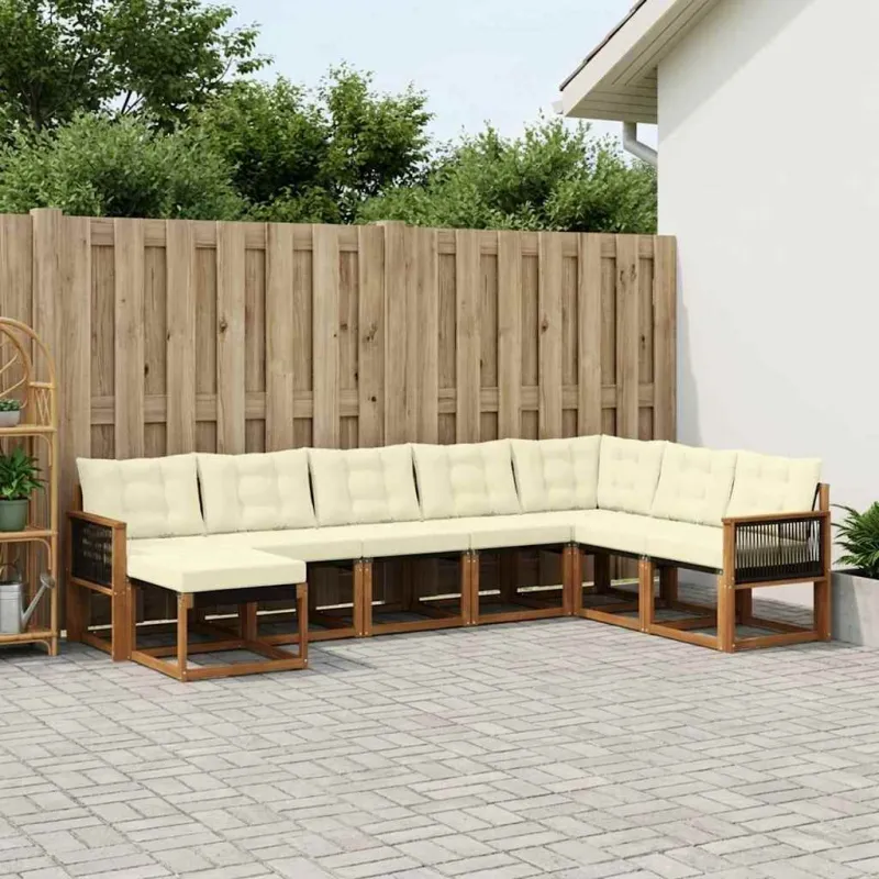 Lauko sofos komplektas su pagalve 8 pcs Natūralus ir grietinėlė