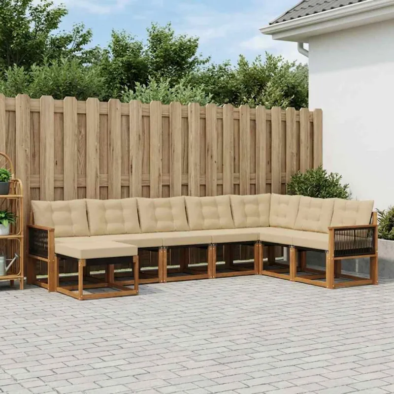 Lauko sofos komplektas su pagalve 8 pcs Natūralus ir bežinis