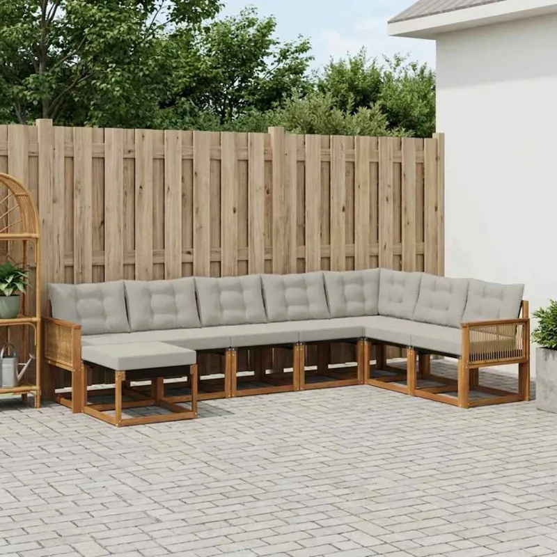 Lauko sofos komplektas 8 pcs Natūrali ir šviesiai pilka