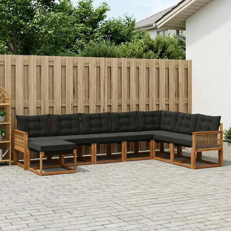 Lauko sofos komplektas 8 pcs Natūrali ir juoda