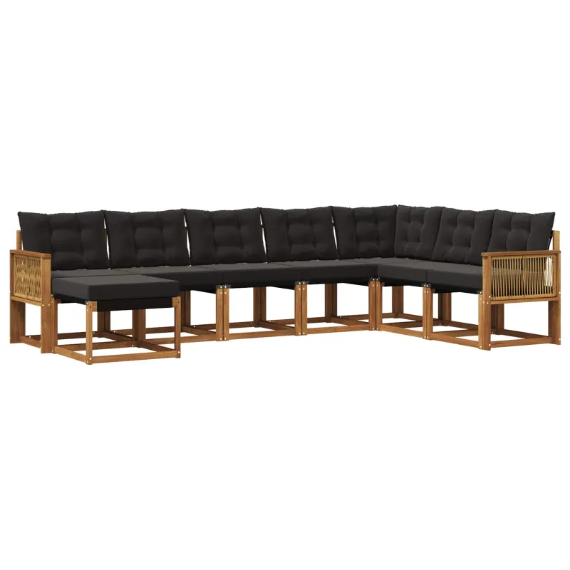 Lauko sofos komplektas 8 pcs Natūrali ir juoda