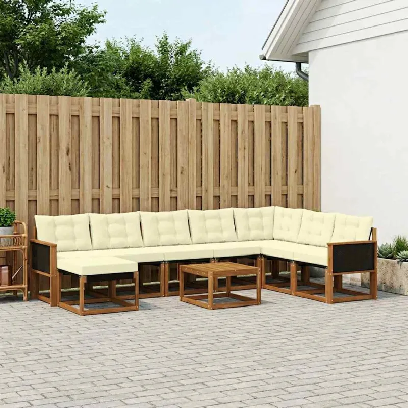 Lauko sofos komplektas su pagalve 9 pcs Natūralus ir grietinėlė