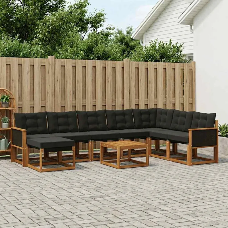 Lauko sofos komplektas su pagalve 9 pcs Natūrali ir juoda