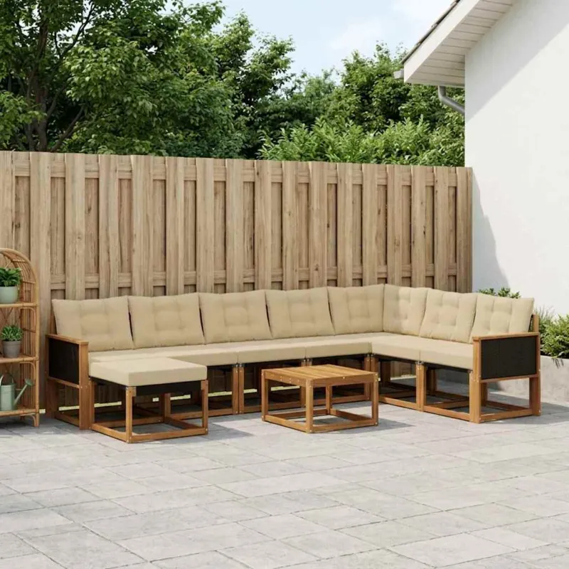 Lauko sofos komplektas su pagalve 9 pcs Natūralus ir bežinis