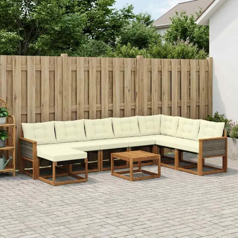 Lauko sofos komplektas su pagalve 9 pcs Natūralus ir grietinėlė