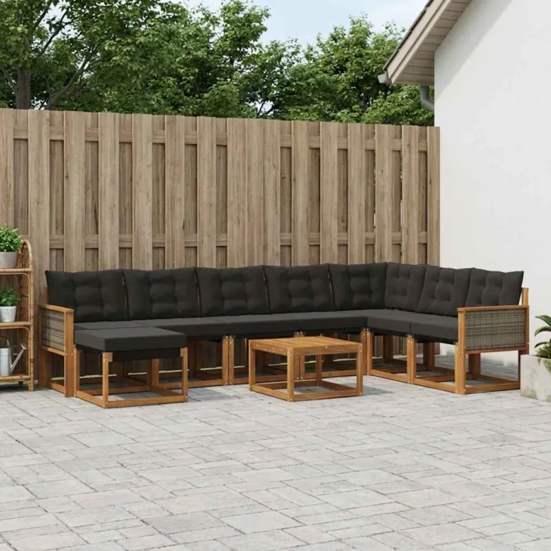 Lauko sofos komplektas su pagalve 9 pcs Natūrali ir juoda