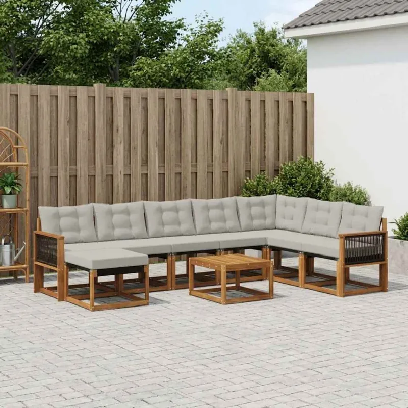 Lauko sofos komplektas 9 pcs Natūrali ir Šviesiai pilka