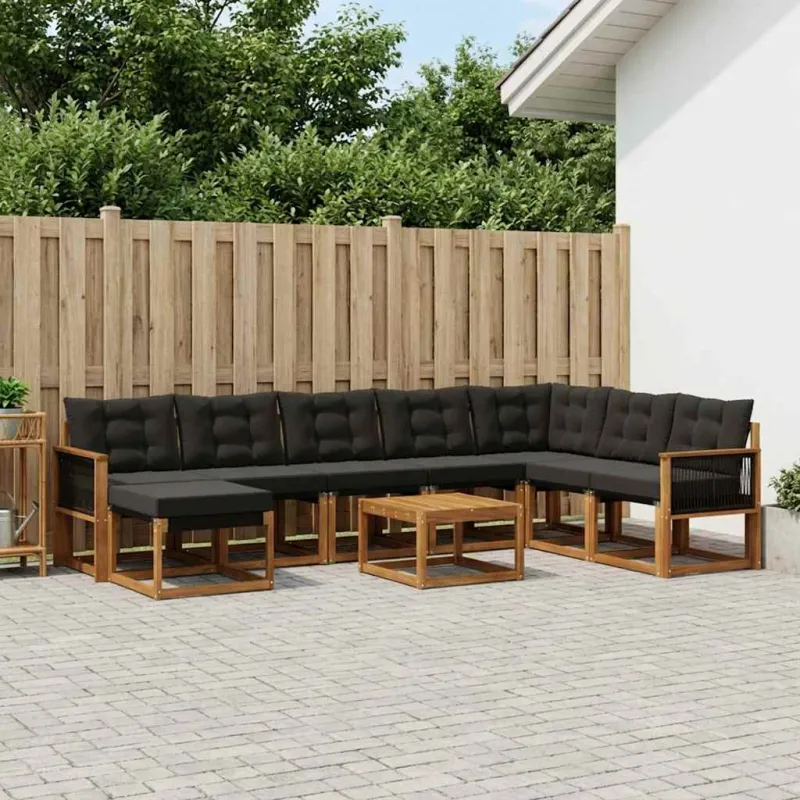 Lauko sofos komplektas su pagalve 9 pcs Natūrali ir juoda