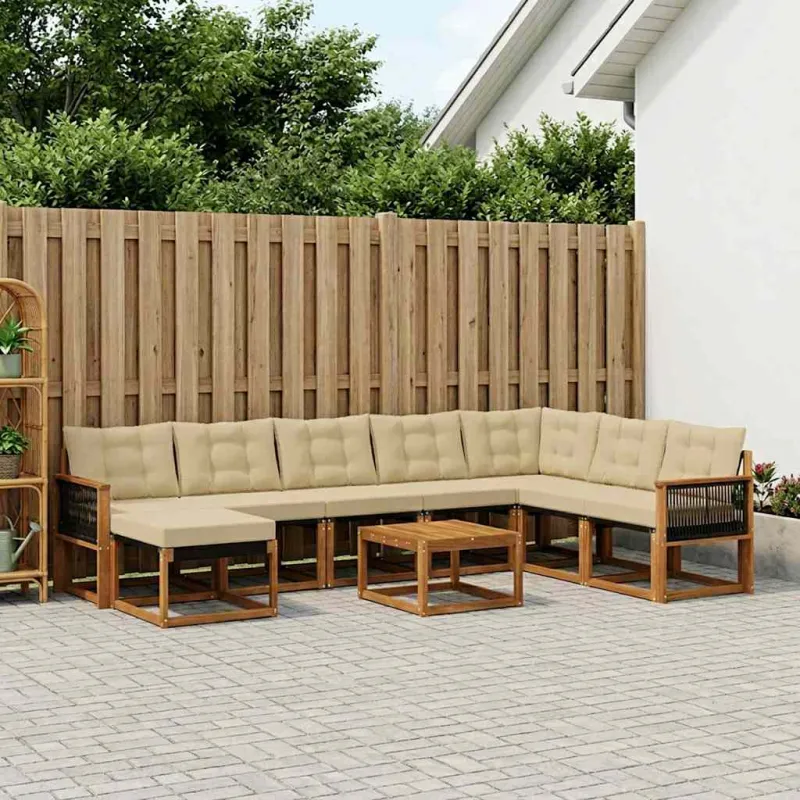Lauko sofos komplektas su pagalve 9 pcs Natūralus ir bežinis