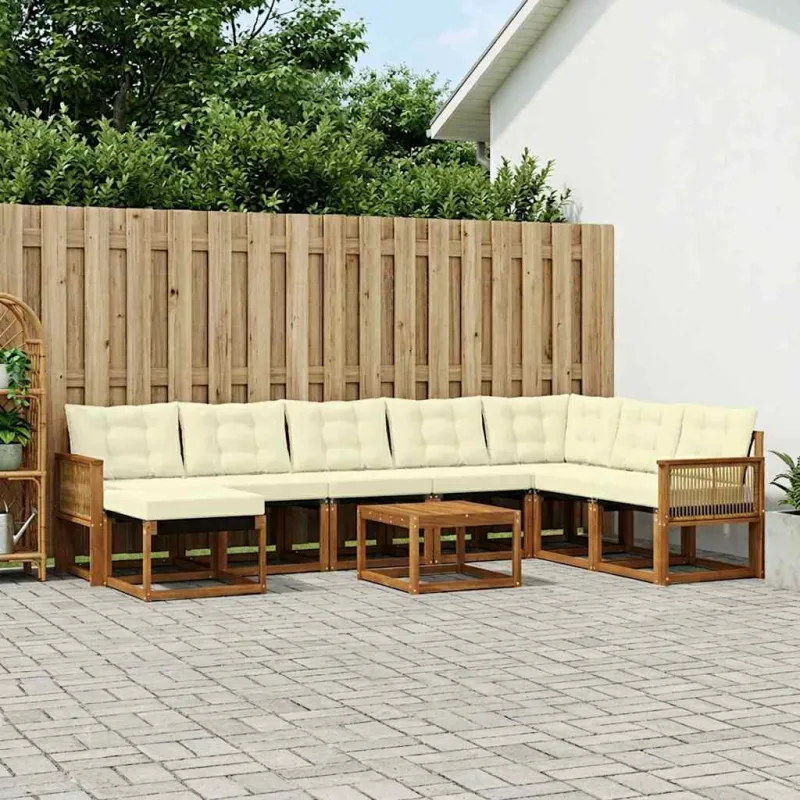 Lauko sofos komplektas 9 pcs Natūralus ir grietinėlė
