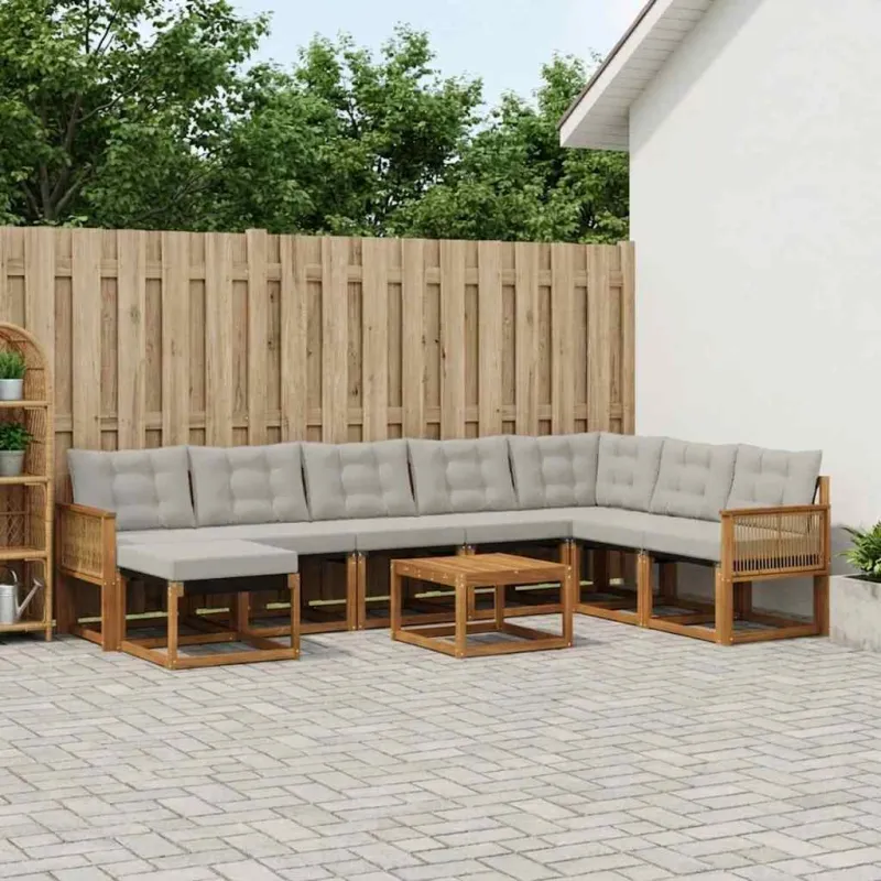 Lauko sofos komplektas 9 pcs Natūrali ir šviesiai pilka