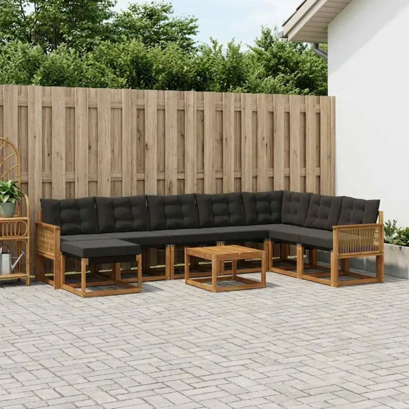 Lauko sofos komplektas 9 pcs Natūrali ir juoda