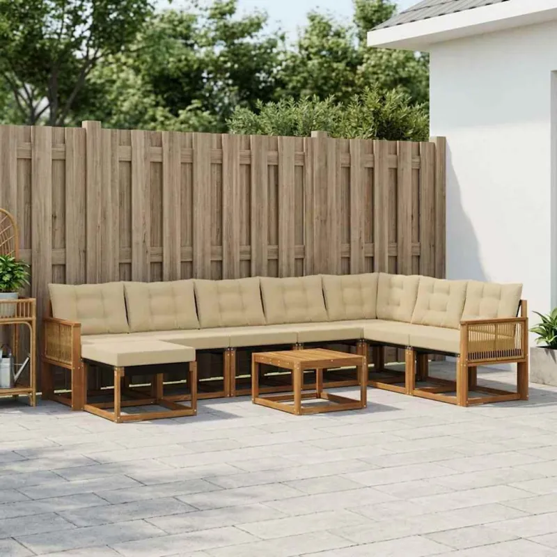 Lauko sofos komplektas 9 pcs Natūralus ir bežinis