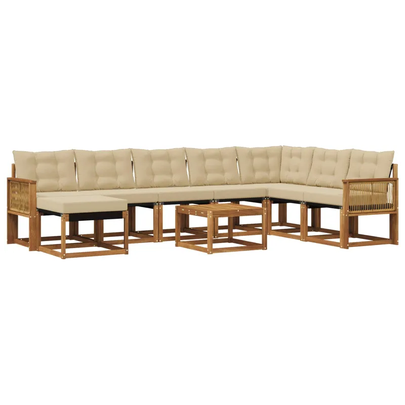 Lauko sofos komplektas 9 pcs Natūralus ir bežinis