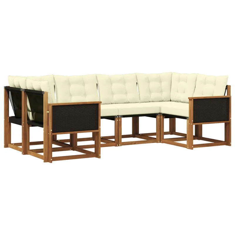 Lauko sofos komplektas su pagalve 6 pcs Natūralus ir grietinėlė