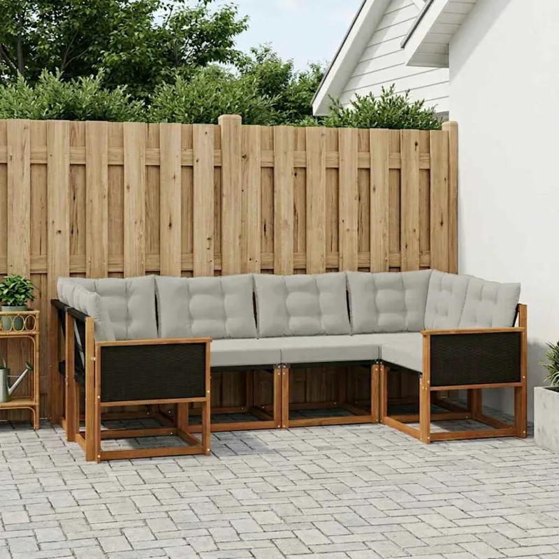 Lauko sofos komplektas 6 pcs Natūrali ir Šviesiai pilka