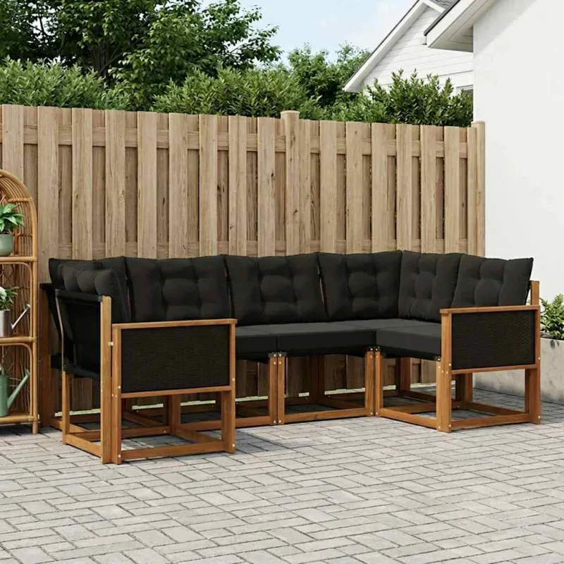 Lauko sofos komplektas su pagalve 6 pcs Natūrali ir juoda