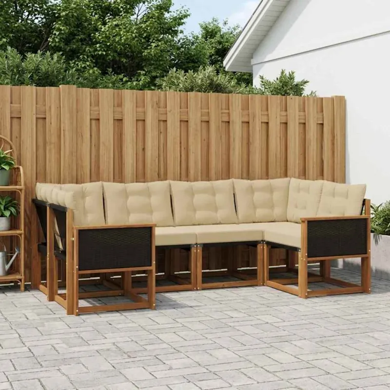 Lauko sofos komplektas su pagalve 6 pcs Natūralus ir bežinis
