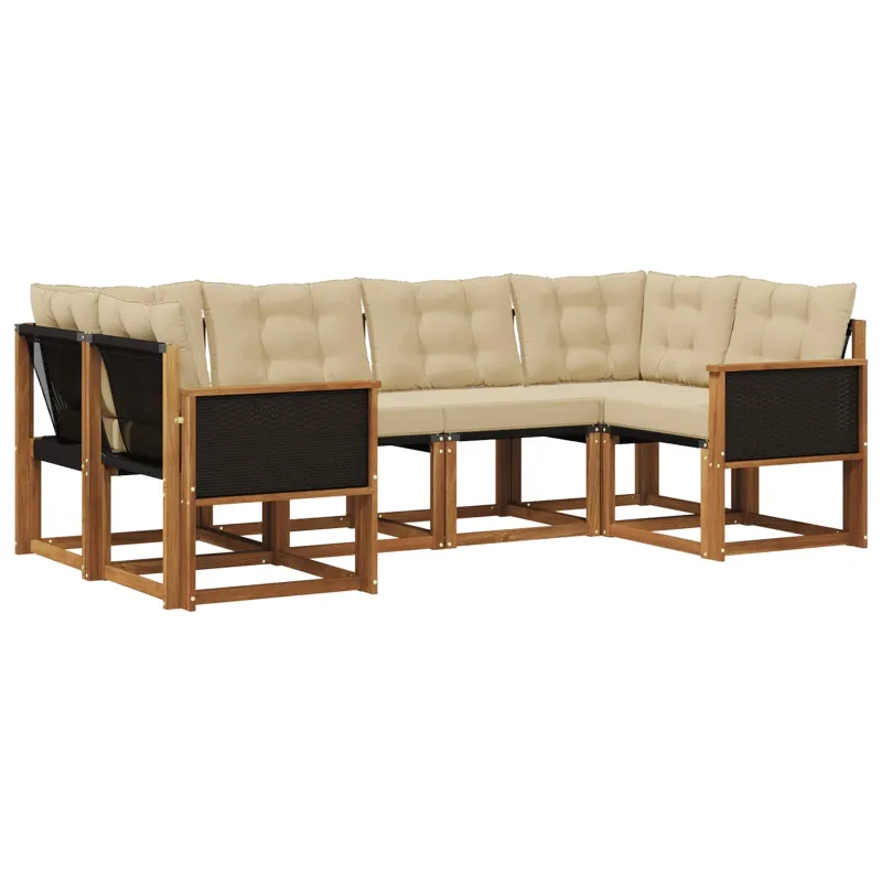 Lauko sofos komplektas su pagalve 6 pcs Natūralus ir bežinis
