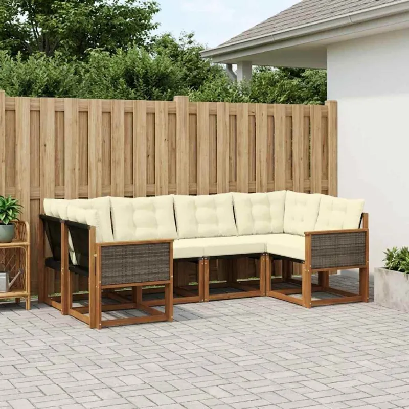 Lauko sofos komplektas su pagalve 6 pcs Natūralus ir grietinėlė