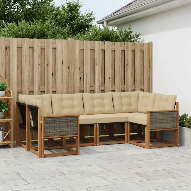 Lauko sofos komplektas su pagalve 6 pcs Natūralus ir bežinis