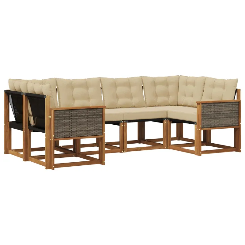 Lauko sofos komplektas su pagalve 6 pcs Natūralus ir bežinis