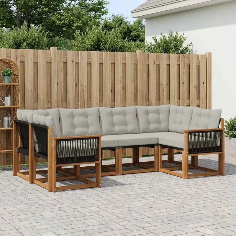 Lauko sofos komplektas 6 pcs Natūrali ir Šviesiai pilka