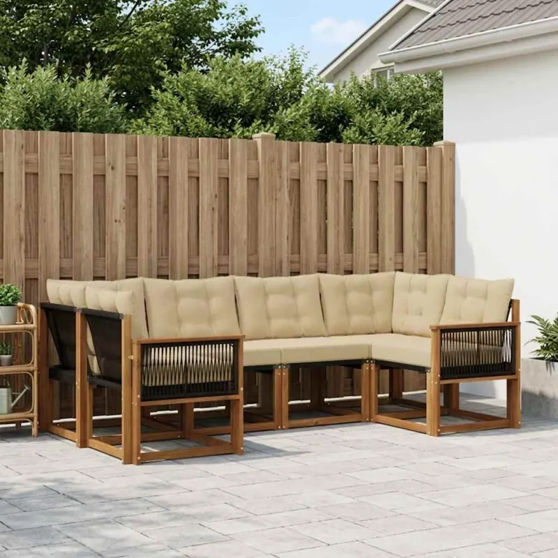 Lauko sofos komplektas su pagalve 6 pcs Natūralus ir bežinis