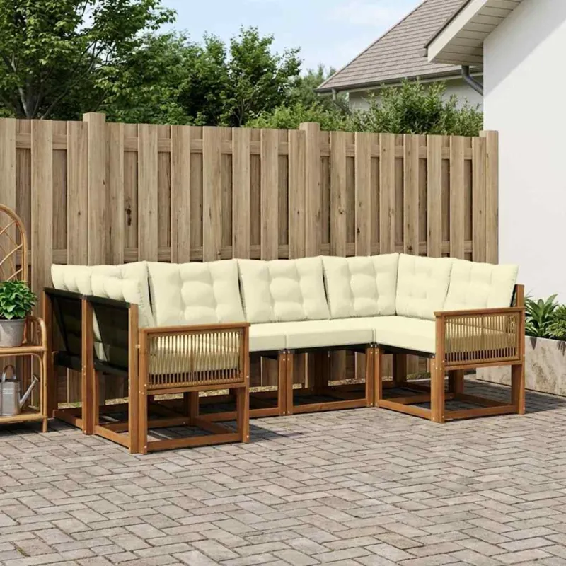 Lauko sofos komplektas 6 pcs Natūralus ir grietinėlė