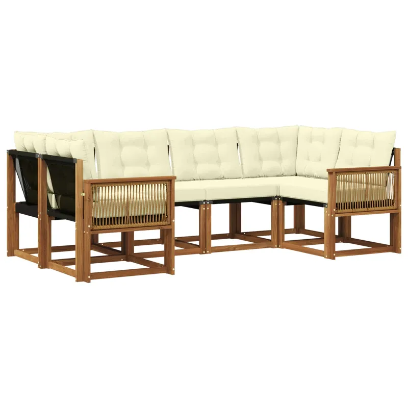 Lauko sofos komplektas 6 pcs Natūralus ir grietinėlė