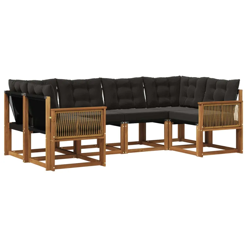 Lauko sofos komplektas 6 pcs Natūrali ir juoda