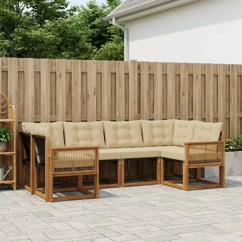 Lauko sofos komplektas 6 pcs Natūralus ir bežinis