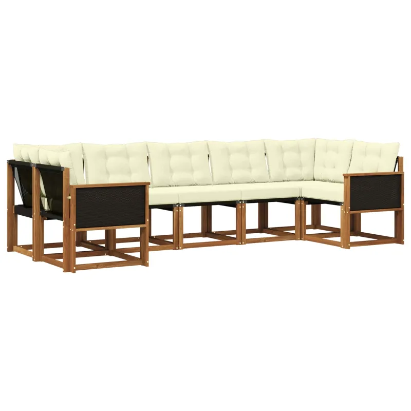 Lauko sofos komplektas su pagalve 7 pcs Natūralus ir grietinėlė