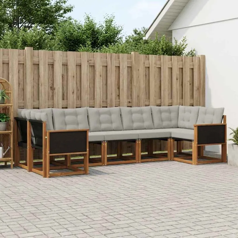 Lauko sofos komplektas 7 pcs Natūrali ir Šviesiai pilka