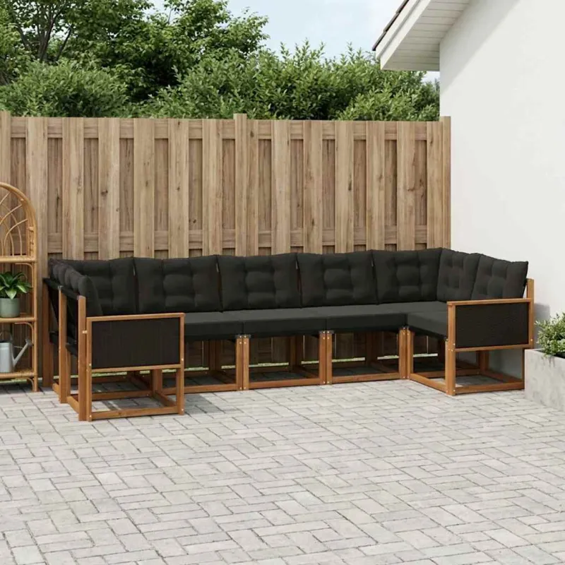 Lauko sofos komplektas su pagalve 7 pcs Natūrali ir juoda