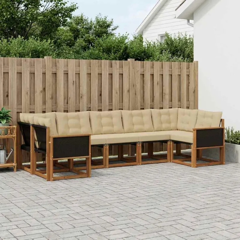 Lauko sofos komplektas su pagalve 7 pcs Natūralus ir bežinis
