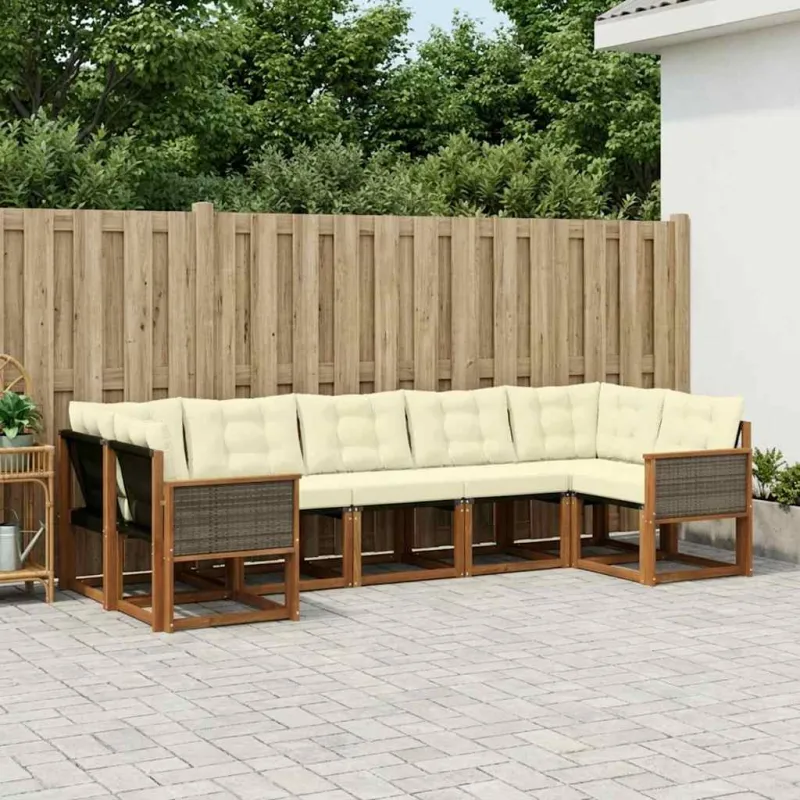 Lauko sofos komplektas su pagalve 7 pcs Natūralus ir grietinėlė