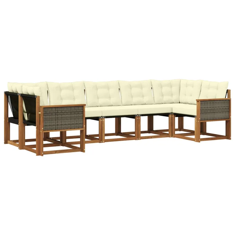 Lauko sofos komplektas su pagalve 7 pcs Natūralus ir grietinėlė