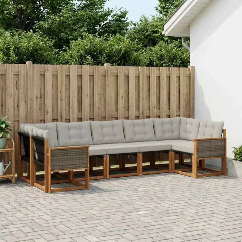 Lauko sofos komplektas 7 pcs Natūrali ir Šviesiai pilka