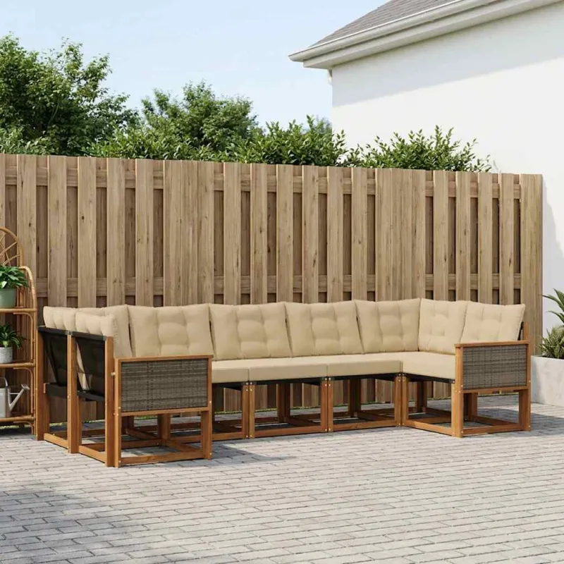 Lauko sofos komplektas su pagalve 7 pcs Natūralus ir bežinis