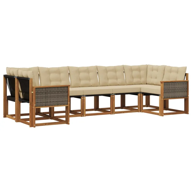 Lauko sofos komplektas su pagalve 7 pcs Natūralus ir bežinis