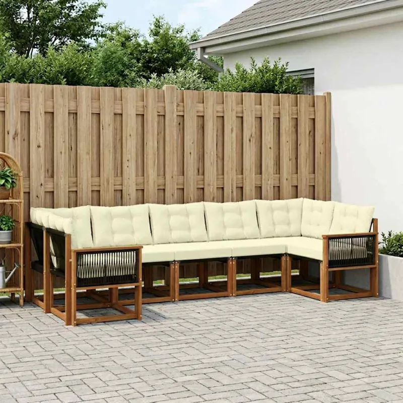 Lauko sofos komplektas su pagalve 7 pcs Natūralus ir grietinėlė