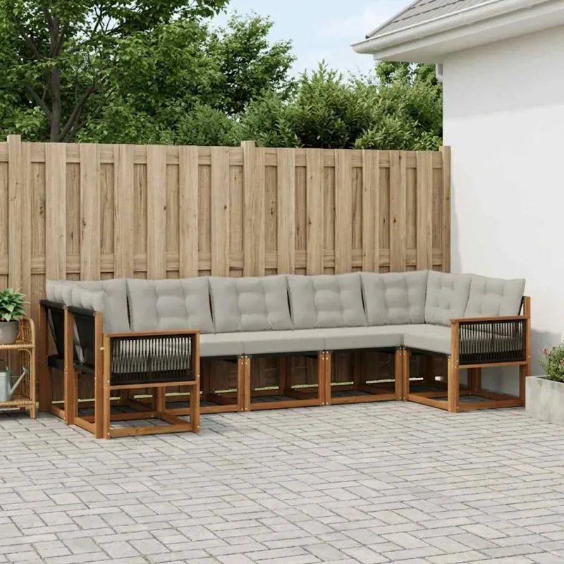 Lauko sofos komplektas 7 pcs Natūrali ir Šviesiai pilka