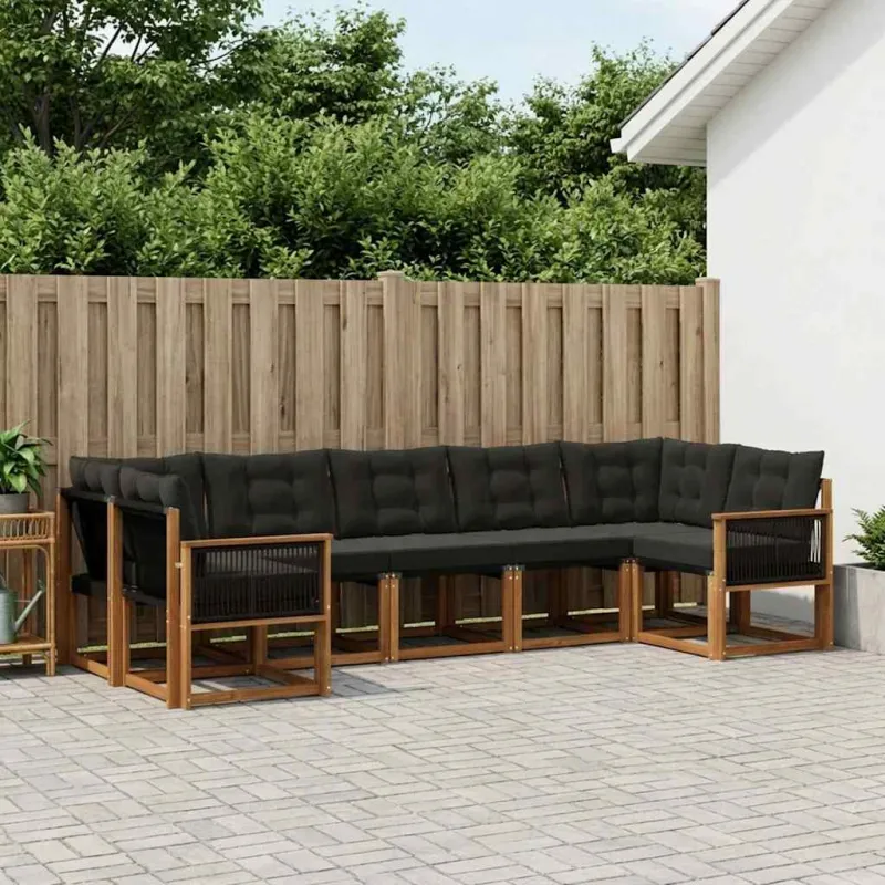 Lauko sofos komplektas su pagalve 7 pcs Natūrali ir juoda