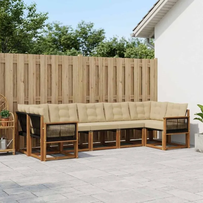 Lauko sofos komplektas su pagalve 7 pcs Natūralus ir bežinis